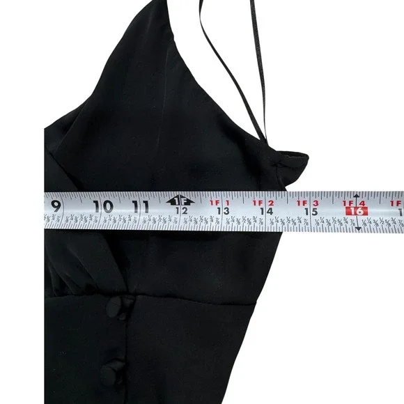ZARA Satin Slip Dress Black Midi Lingerie Style Side Slit Button Detail Size S - Picture 7 of 9